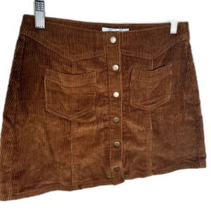 She + Sky Brown Corduroy Mini Skirt | Button Front Pocket Style | Size Small